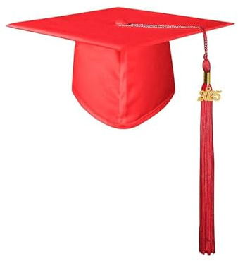 MOVAWAKY Graduation Hats for Adults,2025 Academic Mortar Board Cap Charms Student Mortarboard Caps with Tassel Happy 2025 High School University Party Ceremony Red
