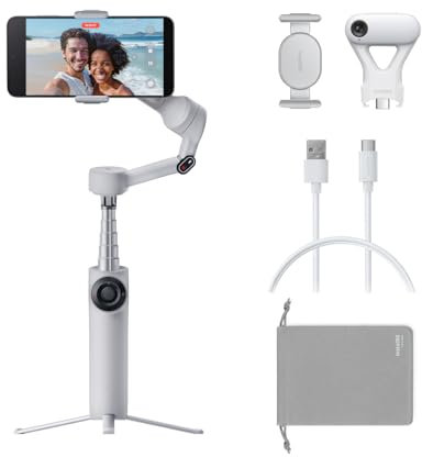 Insta360 Flow 2 Plus AI Tracker Bundle Grey - Foldable Phone Gimbal, AI Tracking with Any App, Multi-Person Tracking, Built-in Tripod/Selfie Stick, Remote Control, iPhone/Android Stabilizer, Travel