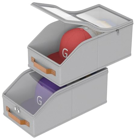 YKDIRECT Hut-Organizer für Baseballmützen (Set mit 2 Stück, kann 16-24 Hüte aufnehmen), Aufbewahrungsbox für Hüte für Schrank & Schrank, große Kapazität Hütebox für Zuhause & Reisen (Grau, 2 Stück)