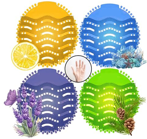 Urinal Screen Deodorizer 20-Pack with Anti-Splash Design in 4 Colors, Assorted Fresh Fragrances, Plus 10 Pairs of Gloves for Odor Control in Restrooms of Offices, Schools, Restaurants and Hotels