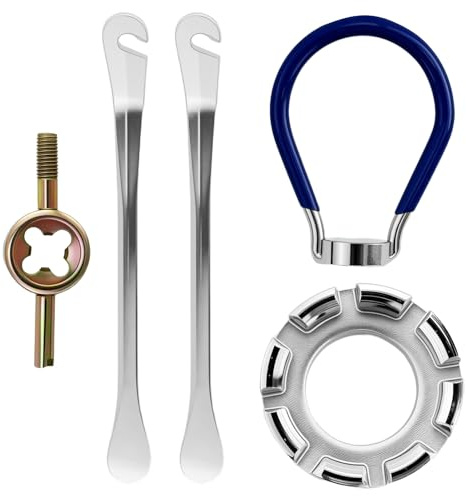 JRSHIRLEYLTD Clé à rayons de vélo en acier, 8 voies, tendeur de rayons, outil de vélo 6 tailles 10-15, pour centreur de roue de vélo, avec démonte-pneu de vélo et clé de valve