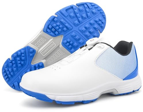 ZHENSI Chaussures De Golf Hommes Baskets en Cuir sans Crampons Imperméables Et Antidérapantes pour Les Sports De Plein Air,Bleu,41 EU
