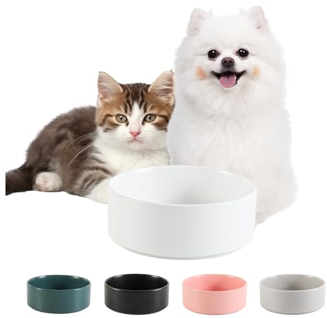 Ceramica Bebedero y Comedero Perro Antideslizante - Cuenco para Perros Pequeño Ideal para Comida y Agua - Bebedero y Comedero Gatos - 13 cm - 140 g / 320 ml - Blanca