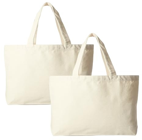 Borsa in Cotone 35x45cm,2pz Borse Shopper Cotone,Non Stampata Sacchetti di Stoffa,Manici Lunghi Borse per il Trasporto,Borsa in Iuta,Sacchetti per la Spesa Riutilizzabili Borse da Stampare o Dipingere