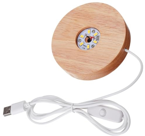 Healifty Base de Exhibición de Madera con Luz LED Cálida USB Soporte Redondo para Esfera de Cristal Resistente y Práctico para Decoración Artística