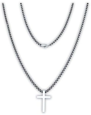 Lunara Atelier Titan Box Kette 3mm mit Kreuz Anhänger 28x18mm satin-matt, Halskette aus 100% purem TITAN, für Männer, hypoallergen, nickelfrei