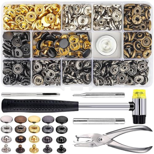 CIRULLI Clipset mit Zange (150 Set), Kupfer Metallknöpfe braun, mit Befestigungswerkzeugen, für Leder, Handwerk, Jacke, Geldbörse, Handtaschen