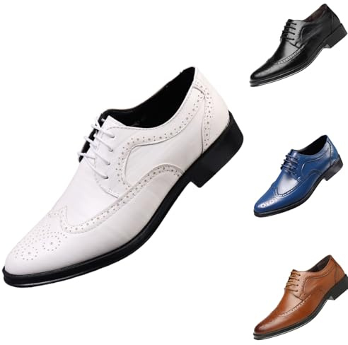 Brock Oxford Shoes Classic Brogue Oxfords | Zapatos modernos de negocios con cordones | Transpirables para bodas y ocio, Blanco, 46 EU