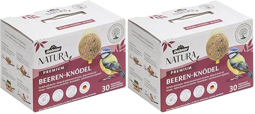 Dehner Natura Premium Mangime per uccelli selvatici, palline per cinciallegre, palline di bacche, con rete, 30 pezzi, 90 grammi ciascuno (2,7 kg) (Confezione da 2)