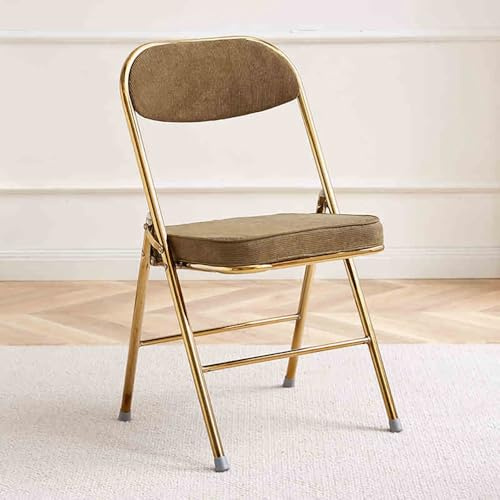 Cómoda silla plegable portátil acolchada apilable ideal para el hogar, cocina, oficina, conferencias, color verde oliva con marco dorado