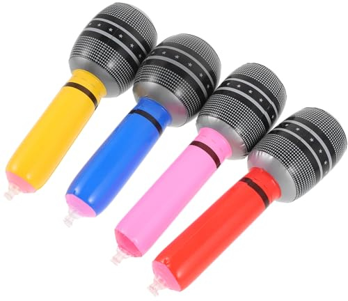 ZUNOXAZ Lot de 4 Microphones Gonflables Couleurs Rouge Bleu Rose et Jaune Accessoires pour Photos de Spectacle Microphone Interactif pour Fête Musicale et Karaoké Décoration Légère