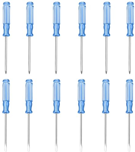 HAFRILY 12PCS Mini Screwdriver Set, 6 Phillips and 6 Slotted Screwdrivers, 3.0mm Cross/Flat Head 125mm Length, Heavy Duty Chrome Vanadium Steel, Ergonomic Grip for Small Appliances Repair
