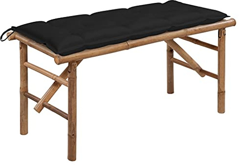 Hoopleep Banc de jardin pliable en bambou 118 cm avec revêtement imperméable noir, idéal pour terrasse, jardin, véranda, meuble d'extérieur robuste