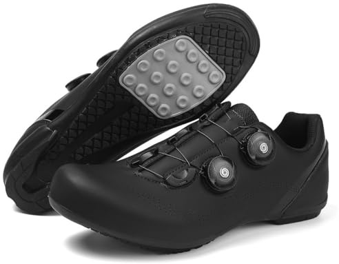 Cykelskor herr dam – lätt, andningsbar komfort cykel sneaker med snurra skosnören halkfri sula sportcykelskor vägcykel andningsbara mountainbike-skor, Svart, 41.5 EU