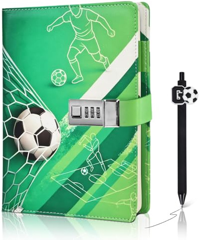 Velvdovyre Diario con Lucchetto Bambino Calcio Diario Segreto con Codice Ragazzo Fantastici Diari Regalo per Ragazzi 6 7 8 9 10 11 12 13 14 15 16 anni