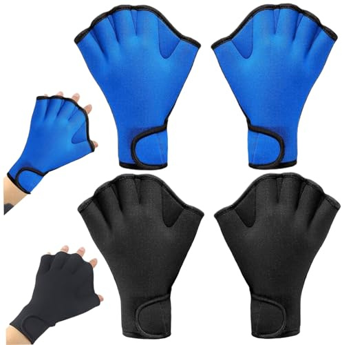 Aetherize Guanti da Nuoto 2 Paia Guanti da Nuoto in Nylon Palmati da Protettivi per Uomo Donna con Cinturino da Polso Resistenza all'Acqua per Allenamento Immersioni, S Palmati