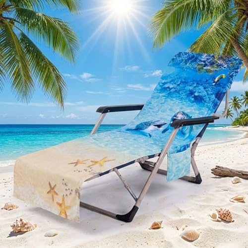Chingcoo Schonbezug für Gartenliege aus Mikrofaser - Schnelltrocknende Liegenauflage mit 2 Taschen - Rutschfestes Strandtuch für Sonnenliege und Schwimmbad Garten Strand - 75x210cm