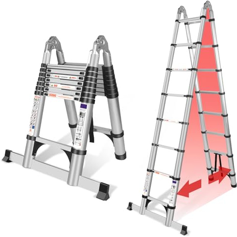 Escalera Telescópica Plegable Extensible Aluminio 5 Metros Plateado
