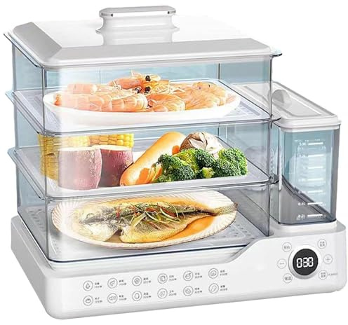 Vaporiera elettrica a 3 livelli, 24 l, serbatoio dell'acqua separato da 1,5 l, avvio ritardato 24 ore e vapore istantaneo, spegnimento automatico da 800 W per verdure cereali, cucina sana in casa