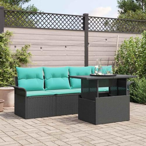 Ziaphsol Trädgårdssockset med kuddar, 5 stycken, svart, poly rotting för terrass, balkong, trädgård, loungegrupp, matgrupp, utomhusmöbler med justerbara fötter och modulär design för avslappnad