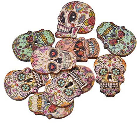 Colorfulmall Holzknöpfe in Totenkopf-Form, 2 Löcher, zum Basteln, Nähen, Scrapbooking, 50 Stück