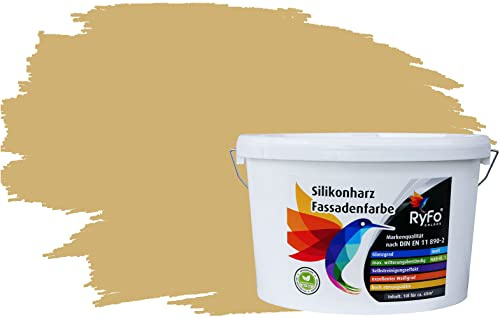 RyFo Colors Silikonharz Fassadenfarbe Lotuseffekt Trend Sandgelb 10l - bunte Fassadenfarbe, weitere Gelb Farbtöne und Größen erhältlich, Deckkraft Klasse 1