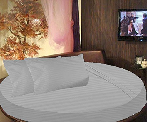 Bedding Attire Set di 4 pezzi, lenzuola con angoli elasticizzati, motivo a righe, in cotone egiziano da 600 fili (diametro 223 cm, colore argento)