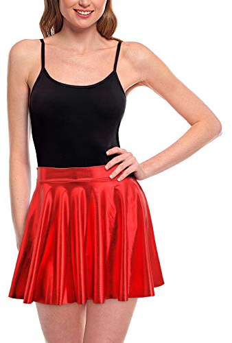 Faldas Mujer Cortas Plisada Roja Metalizada Brillante [Falda Skater Patinaje]【Talla S】 Multifunción Disfraz Baile