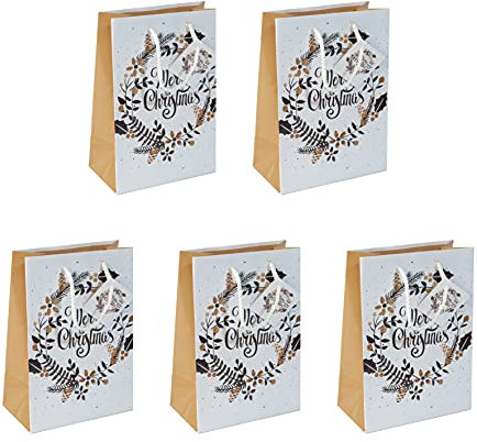 Sigel QW007 mittelgroße Papier-Geschenktüten, 5er Set, gold/schwarz, Weihnachten, 23x17 cm