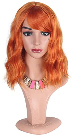 Greenmirr Short Orange BOB Wellige Perücken 14In | mit Pony Hitzebeständiges Kunsthaar for Women Party Cos