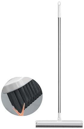 FUMANYI V-shaped Floor Cleaning Brush 180° Rotating Crevice Scrub Brushes 2 In 1 Broom Brush Squeegee Long Handle Stiff Broom Magic Bathroom Toilet Brush Household Cleaning Tools (Color : Off-white)