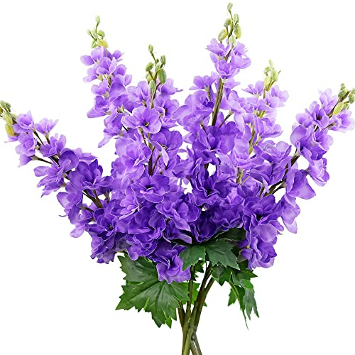 FiveSeasonStuff Real Touch Delphinium Violet Purple Flowers Artificial Flowers, Wildflower Arrangements 6 Stems 59cm