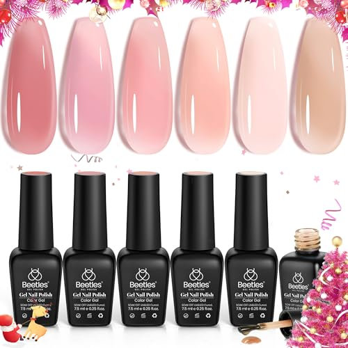 Beetles UV Gel Nagellack Set - 6 Farben Jelly Gel Polish Nackt Rosa Farbe Neutral Nagelkunst Design Durchscheinende Gelnagel Kits LED Nagelschachtel Christmas Maniküre Cured Nagel Geschenk