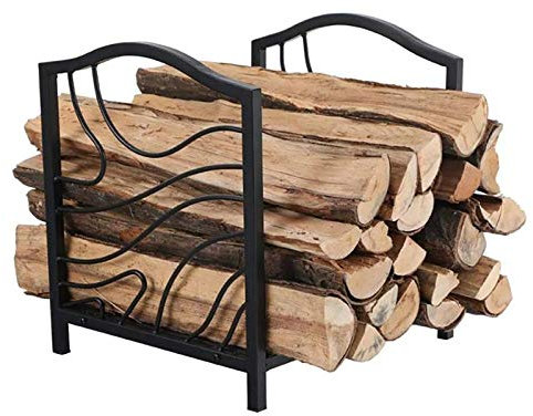 Kleiner 16-Zoll-Kamin-Holzhalter, Innen-/Außen-/Feuerstellen-Brennholzregal, schwarzer Metall-Aufbewahrungsständer für Anzündholz, einfache Montage, gewelltes Design
