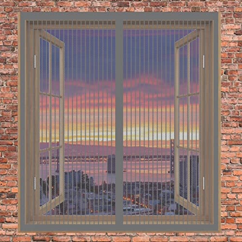 Insektenschutztür Fliegenschutz 90 x 115 cm Fliegengitter Fenster Ohne Bohren Automatisches Schließen Magnetvorhang Für Balkontür Terrassentür, Grau