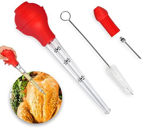 Turkey Baster Set Silicone Bulb Including Meat Marinade Injector Needle with Barbecue Basting Brush and Cleaning Brush for Turkey Chicken Brisket Roasts