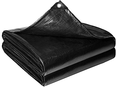 Reinforced PE Pond Liner 20 x 20 FT, 28 Mil Sun Resistant Preformed Pond Liner, Hemmed Edge with Buttonholes Liner for Outdoor Large Ponds, Fish/KOI/Duck Pond, Garden Waterfall, Waterscape, Black