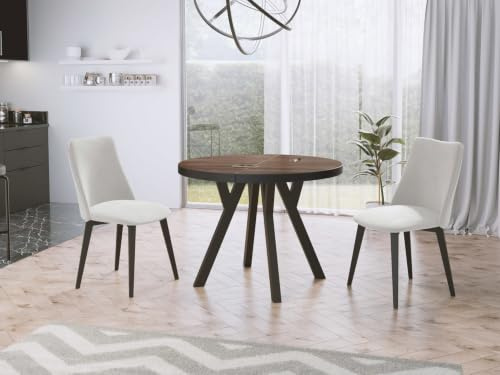 WFL GROUP Designer Runder Ausziehbarer Esstisch - Loft-Stil, Industriell, Platzsparend - Schwarze Beine - 100 bis 150 cm - für 5-8 Personen - Hergestellt in EU - Arvadonna Chestnut - 150 cm