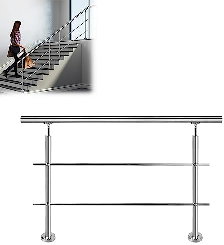 JOIEYOU Pasamanos de acero inoxidable para exterior e interior, pasamanos para escaleras, balcón, jardín (150 cm, 2 travesaños)