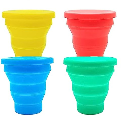 CAASFOOY Lot de 4 tasses pliables. d'eau Pliable Tasse, Tasse pliable rétractable. Tasse de voyage pliable en silicone, tasse de voyage pratique en verre de camping