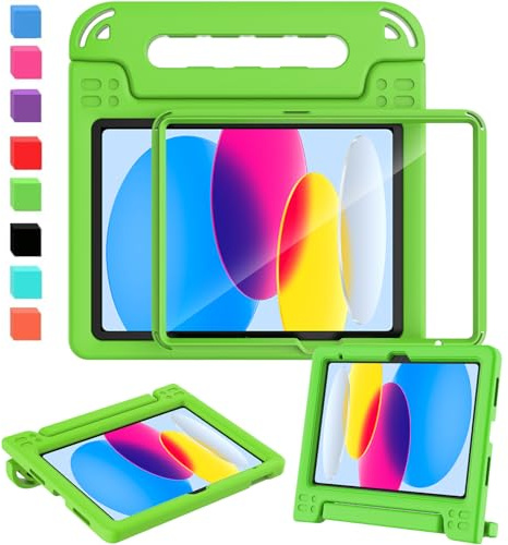 SINSO Case for iPad A16 11th Gen 11/10th Gen 10.9 2025/2022, Green | Built-in Screen Protector, Shockproof Light Weight Kids ipad Cover, Protable Handle, Sturdy Stand