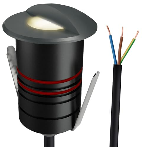 SSC-LUXon JAVO Boden Einbau Wegeleuchte LED warmweiß seitliches Licht IP67 Schutz - befahrbare Außenlampe 230V dunkelgrau Ø 47 mm