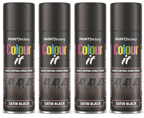 YSAMAX 4pc Satin Black Spray Paint, Multipurpose Aerosol Paint, Quick Drying Balck Paint for Wood, Metal, Indoor & Outdoor Surfaces (250 ml)