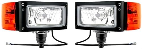 MelTruck H4 Hauptscheinwerfer mit Halter & Kabel – Links & Rechts für Baumaschinen, Bagger, Gabelstapler, Vollerntemaschinen, Traktoren, Radlader – 12V, IP55, Glaslinse