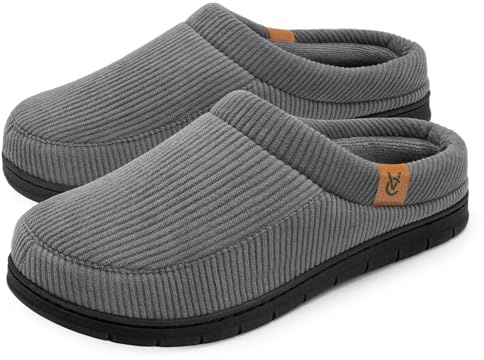 VeraCosy Pantofole a mocassino da uomo in velluto a coste memory foam scarpe da casa,Grigio Freddo,40-41 EU