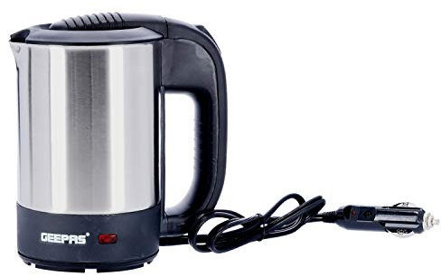 GEEPAS 24V Travel Kettle | Stainless Steel Portable Auto Shut Off Concealed Boil-dry Protection | Electric Kettle for Camping Caravan Van Road Trips with Cigarette Lighter | 2 Year Warranty 500ml