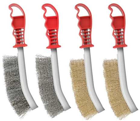 Lot de 4 brosse métalliques de 24,5 cm, acier pressé, laiton, nettoyage intensif, antirouille