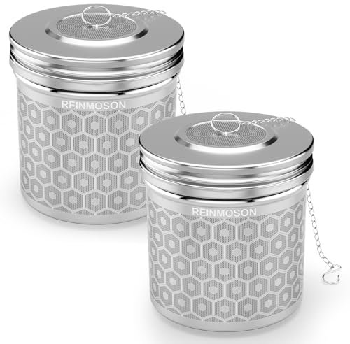 Reinmoson 304 Stainless Steel Extra Large Tea Strainer for Loose Tea, Extra Fine Mesh Tea Infuser & Spice Infuser for Cooking, 2 Pack 3” x 3.2” Tea Diffusers for Loose Tea Black Tea, Rooibos, etc