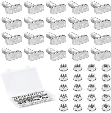 EXLECO 20 Pezzi Viti di Fissaggio a Testa a Martello M8x20 T Bolt Vite Bullone in Acciaio Inox con Scatola di Plastica Viti per Guida di Ancoraggio con Dadi a Flangia per Serra Moduli PV con 8mm gole