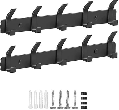 AIVORO 2 Stück Kleiderhaken Wand, Garderobenhaken mit 5 Haken | Hakenleiste Garderobe für Schlafzimmer, Bad Küche, Garderobenleiste, Wandhaken, Wandgarderobe für Mänteln, Jacken, Hüten